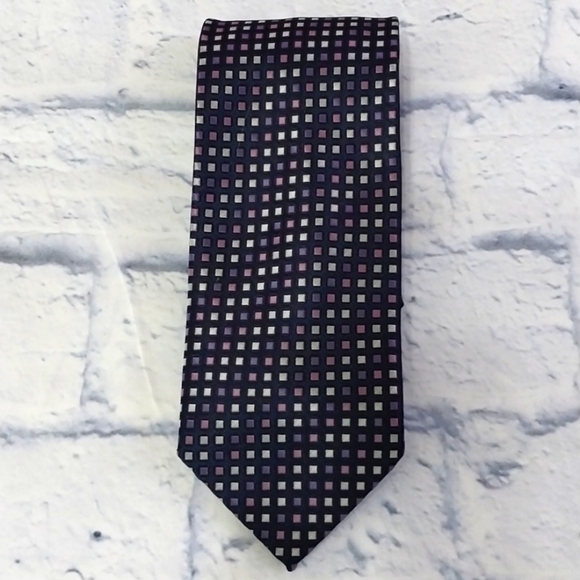 George Tie Necktie Black Purple Silver Geometric Design - Picture 2 of 6